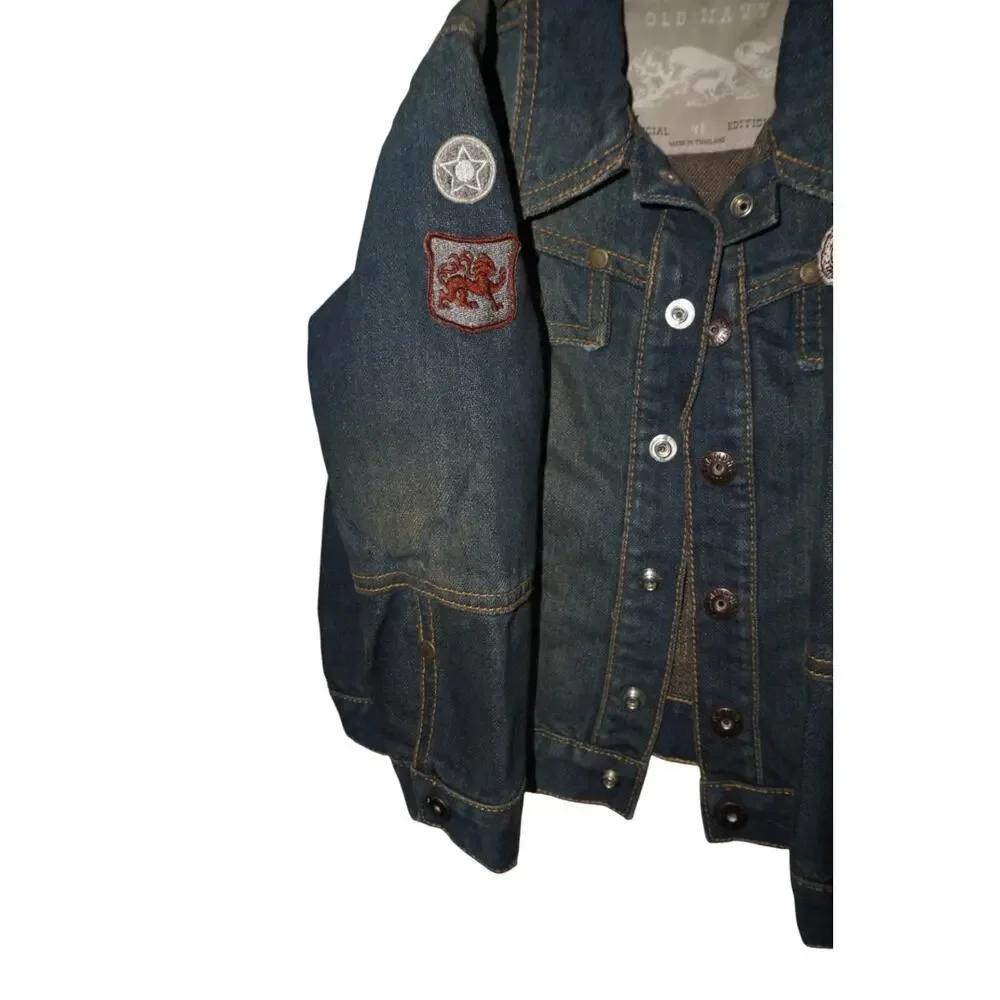 Old Navy Special Edition Denim Jacket Boys 4T NWT Patches Distressed Vintage Loo